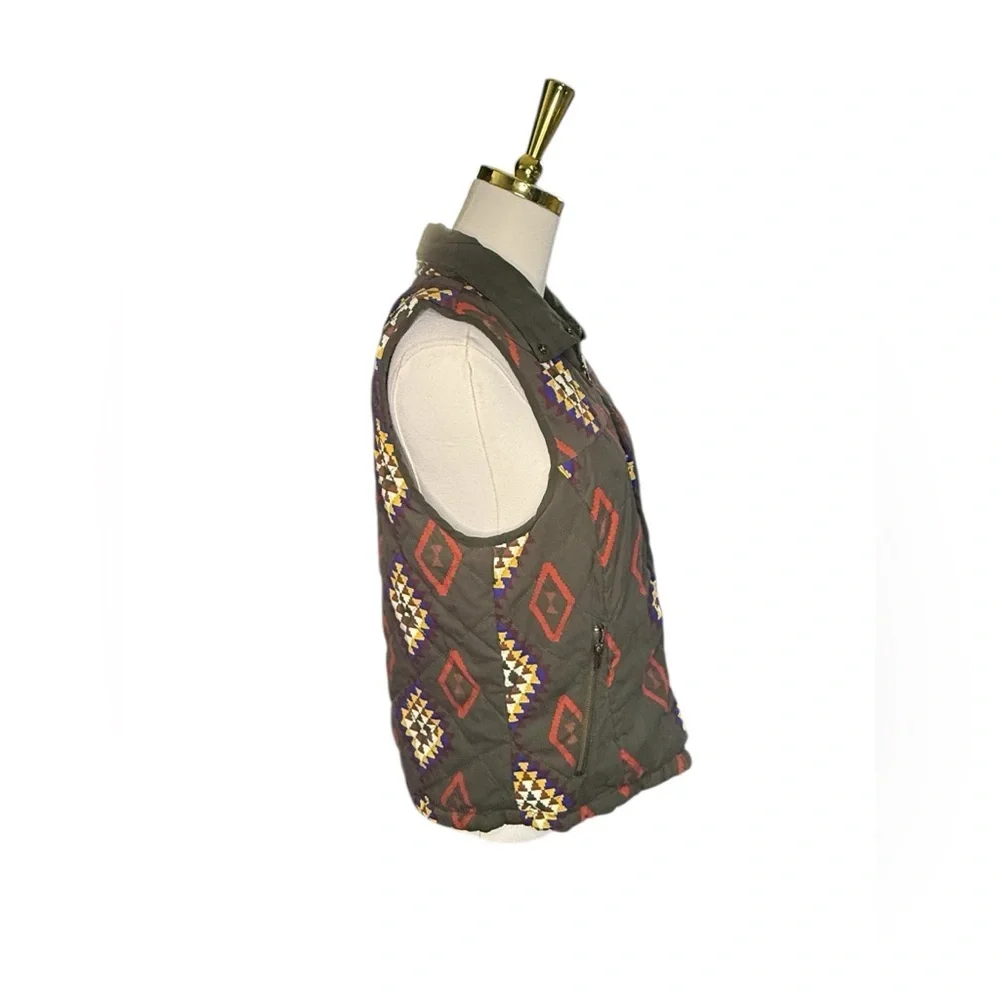 Takara Olive Green Aztec Quilted Vest Reversible with Zipper Pockets Size M